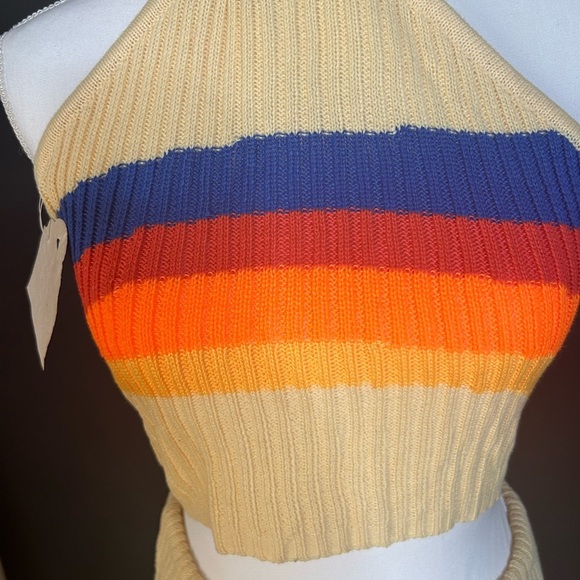 Two-Piece Ribbed Knit Halter Top & Skirt Set – Multicolor Stripes – Size XL - Picture 5 of 5